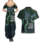 Torres Strait Islands Couples Matching Summer Maxi Dress and Hawaiian Shirt Indigenous Australian Marine Tribal Dot Art