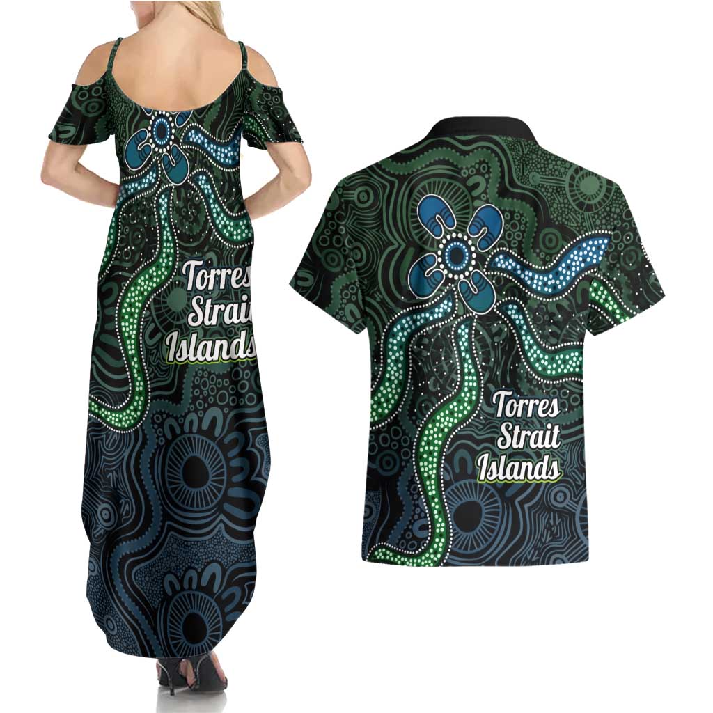 Torres Strait Islands Couples Matching Summer Maxi Dress and Hawaiian Shirt Indigenous Australian Marine Tribal Dot Art