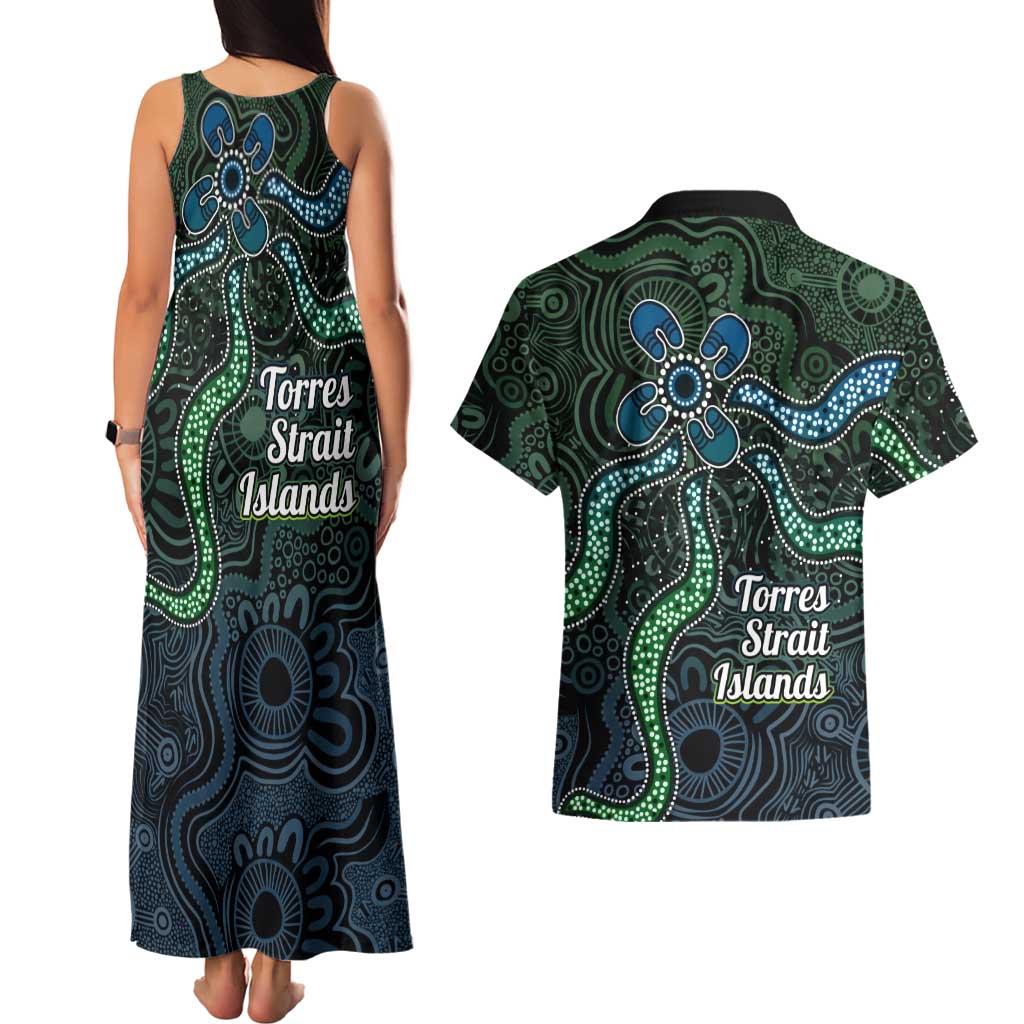 Torres Strait Islands Couples Matching Tank Maxi Dress and Hawaiian Shirt Indigenous Australian Marine Tribal Dot Art