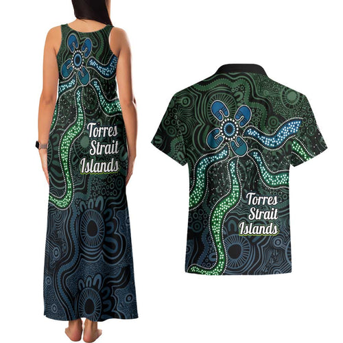 Torres Strait Islands Couples Matching Tank Maxi Dress and Hawaiian Shirt Indigenous Australian Marine Tribal Dot Art