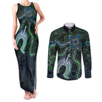 Torres Strait Islands Couples Matching Tank Maxi Dress and Long Sleeve Button Shirt Indigenous Australian Marine Tribal Dot Art