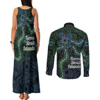 Torres Strait Islands Couples Matching Tank Maxi Dress and Long Sleeve Button Shirt Indigenous Australian Marine Tribal Dot Art