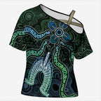 Torres Strait Islands Cross Shoulder Shirt Indigenous Australian Marine Tribal Dot Art