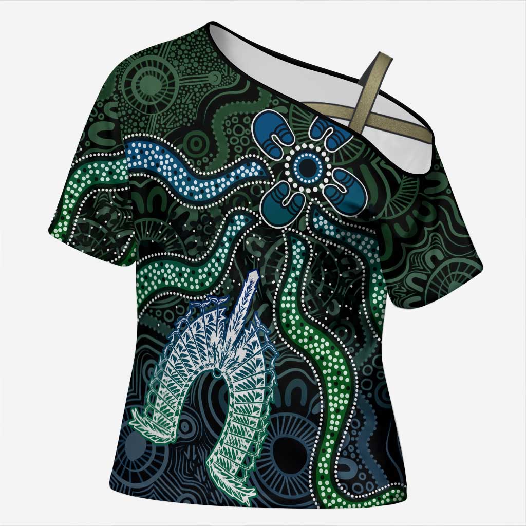 Torres Strait Islands Cross Shoulder Shirt Indigenous Australian Marine Tribal Dot Art