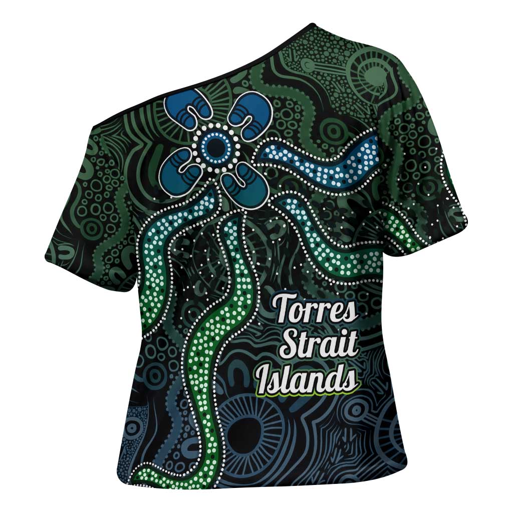 Torres Strait Islands Cross Shoulder Shirt Indigenous Australian Marine Tribal Dot Art