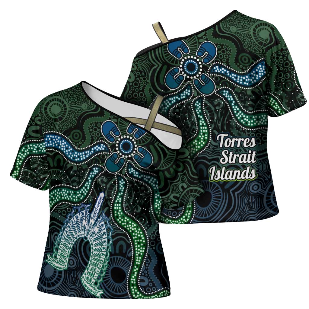Torres Strait Islands Cross Shoulder Shirt Indigenous Australian Marine Tribal Dot Art