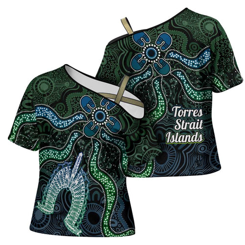 Torres Strait Islands Cross Shoulder Shirt Indigenous Australian Marine Tribal Dot Art