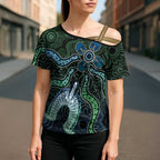 Torres Strait Islands Cross Shoulder Shirt Indigenous Australian Marine Tribal Dot Art