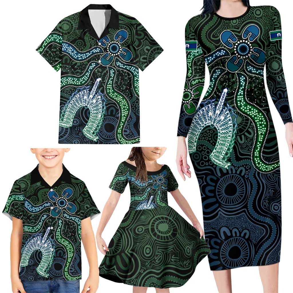 Torres Strait Islands Family Matching Long Sleeve Bodycon Dress and Hawaiian Shirt Indigenous Australian Marine Tribal Dot Art