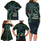 Torres Strait Islands Family Matching Long Sleeve Bodycon Dress and Hawaiian Shirt Indigenous Australian Marine Tribal Dot Art
