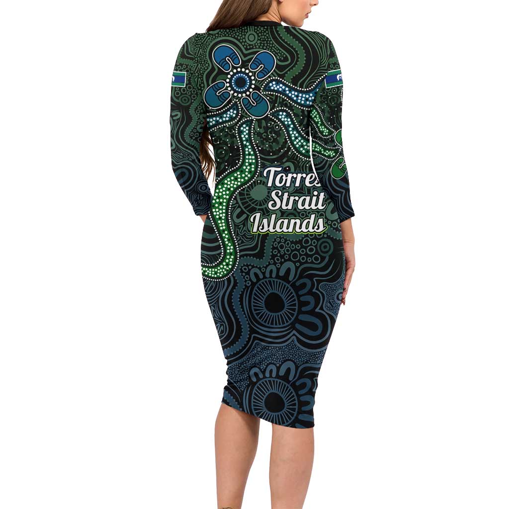 Torres Strait Islands Family Matching Long Sleeve Bodycon Dress and Hawaiian Shirt Indigenous Australian Marine Tribal Dot Art
