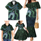 Torres Strait Islands Family Matching Mermaid Dress and Hawaiian Shirt Indigenous Australian Marine Tribal Dot Art