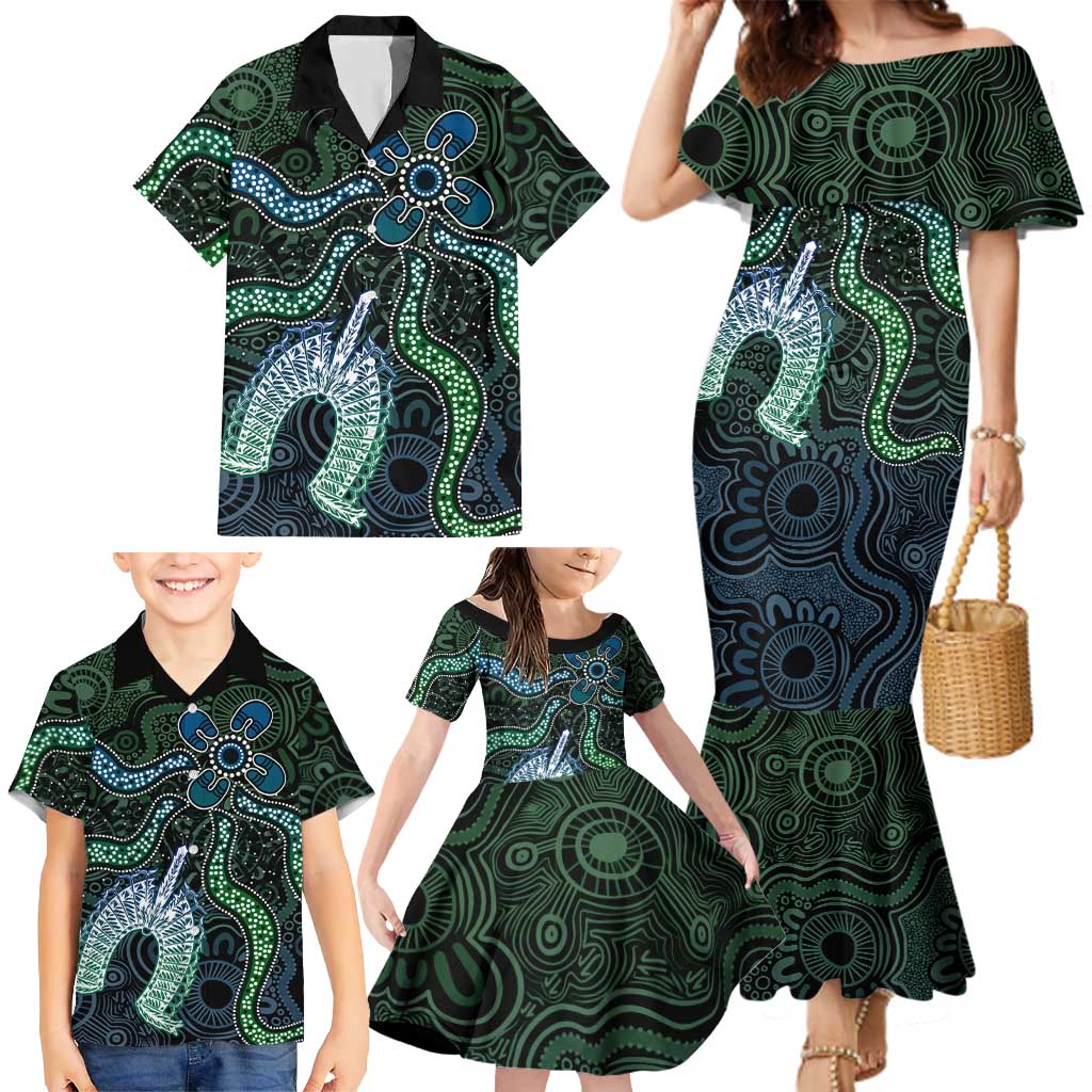 Torres Strait Islands Family Matching Mermaid Dress and Hawaiian Shirt Indigenous Australian Marine Tribal Dot Art