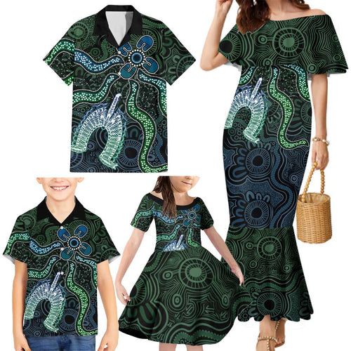 Torres Strait Islands Family Matching Mermaid Dress and Hawaiian Shirt Indigenous Australian Marine Tribal Dot Art