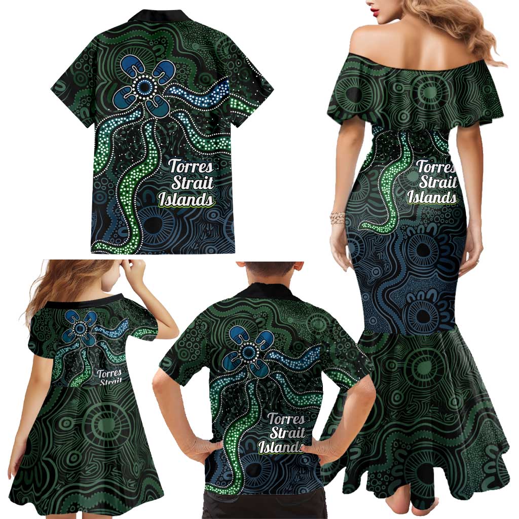 Torres Strait Islands Family Matching Mermaid Dress and Hawaiian Shirt Indigenous Australian Marine Tribal Dot Art