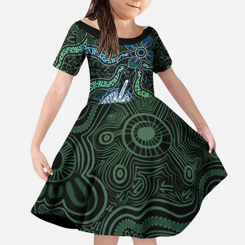Torres Strait Islands Family Matching Off The Shoulder Long Sleeve Dress and Hawaiian Shirt Indigenous Australian Marine Tribal Dot Art