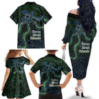 Torres Strait Islands Family Matching Off The Shoulder Long Sleeve Dress and Hawaiian Shirt Indigenous Australian Marine Tribal Dot Art