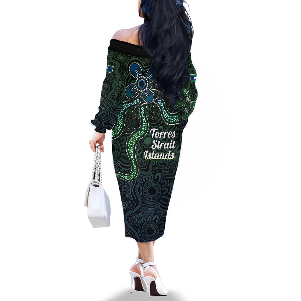 Torres Strait Islands Family Matching Off The Shoulder Long Sleeve Dress and Hawaiian Shirt Indigenous Australian Marine Tribal Dot Art