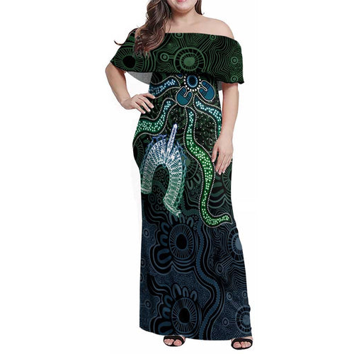 Torres Strait Islands Family Matching Off Shoulder Maxi Dress and Hawaiian Shirt Indigenous Australian Marine Tribal Dot Art