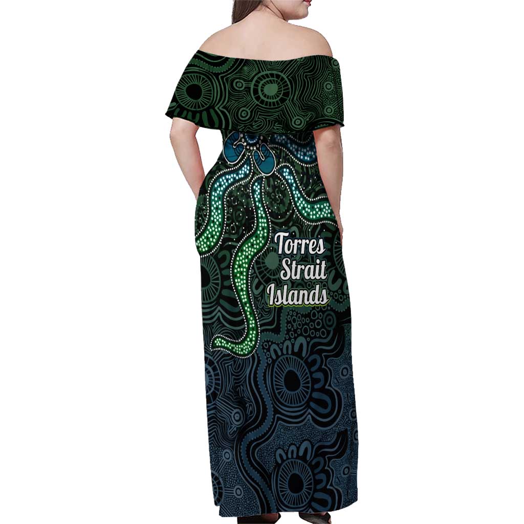 Torres Strait Islands Family Matching Off Shoulder Maxi Dress and Hawaiian Shirt Indigenous Australian Marine Tribal Dot Art