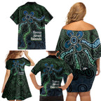 Torres Strait Islands Family Matching Off Shoulder Short Dress and Hawaiian Shirt Indigenous Australian Marine Tribal Dot Art