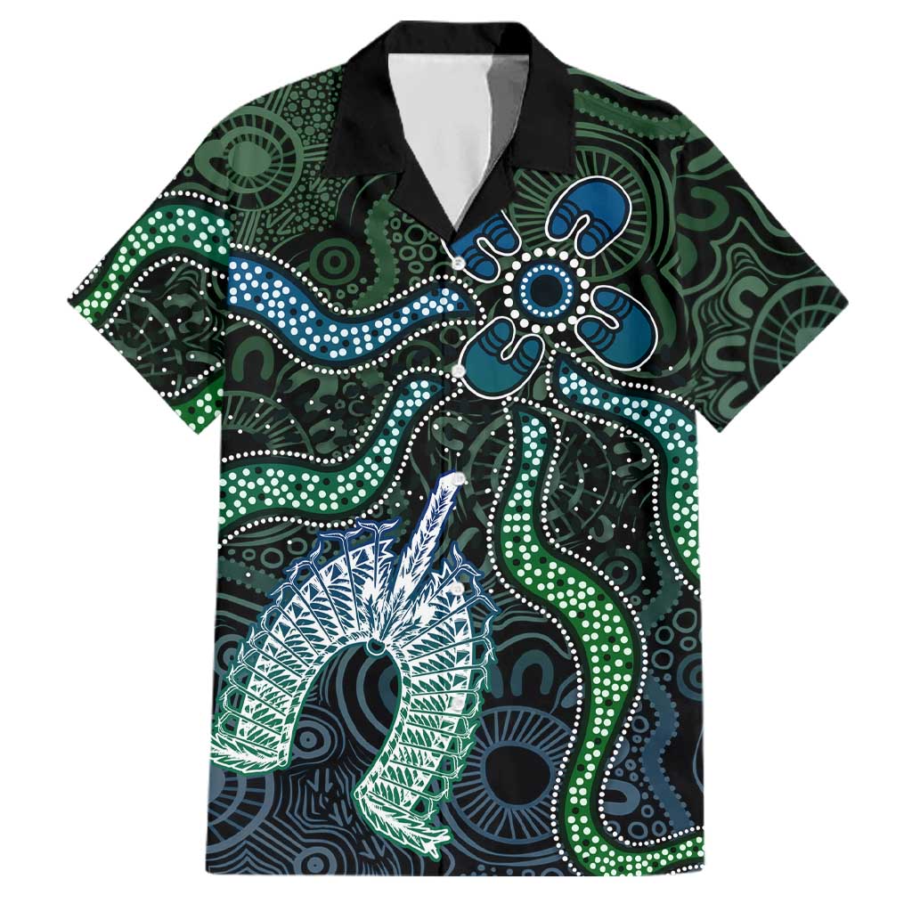 Torres Strait Islands Family Matching Off Shoulder Short Dress and Hawaiian Shirt Indigenous Australian Marine Tribal Dot Art