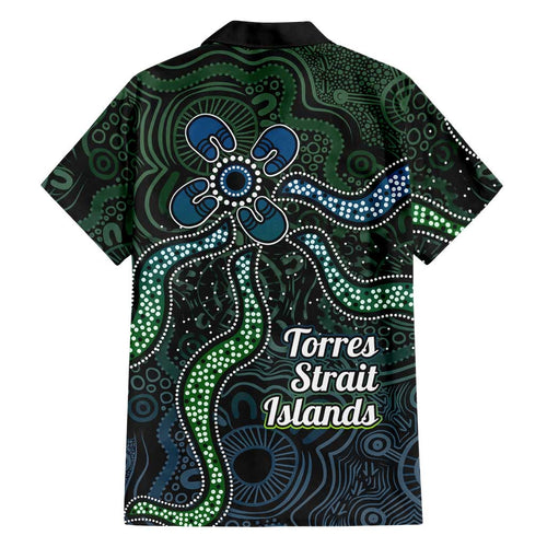 Torres Strait Islands Family Matching Off Shoulder Short Dress and Hawaiian Shirt Indigenous Australian Marine Tribal Dot Art