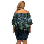 Torres Strait Islands Family Matching Off Shoulder Short Dress and Hawaiian Shirt Indigenous Australian Marine Tribal Dot Art