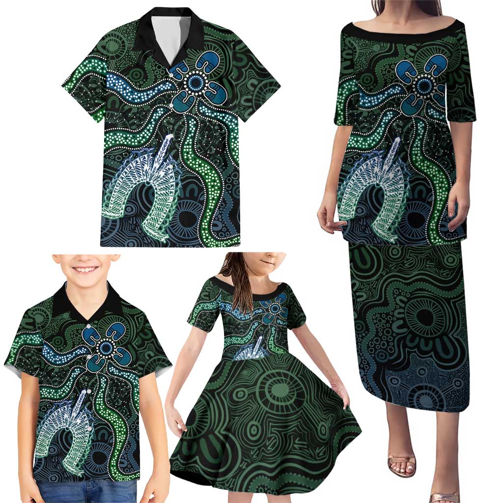 Torres Strait Islands Family Matching Puletasi and Hawaiian Shirt Indigenous Australian Marine Tribal Dot Art