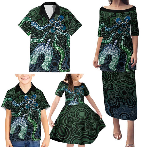 Torres Strait Islands Family Matching Puletasi and Hawaiian Shirt Indigenous Australian Marine Tribal Dot Art