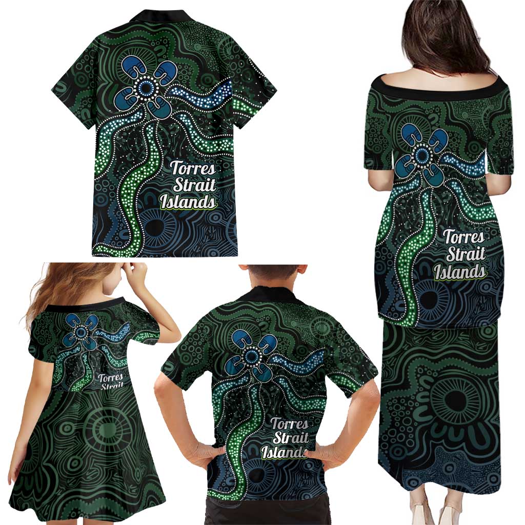Torres Strait Islands Family Matching Puletasi and Hawaiian Shirt Indigenous Australian Marine Tribal Dot Art