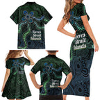 Torres Strait Islands Family Matching Short Sleeve Bodycon Dress and Hawaiian Shirt Indigenous Australian Marine Tribal Dot Art