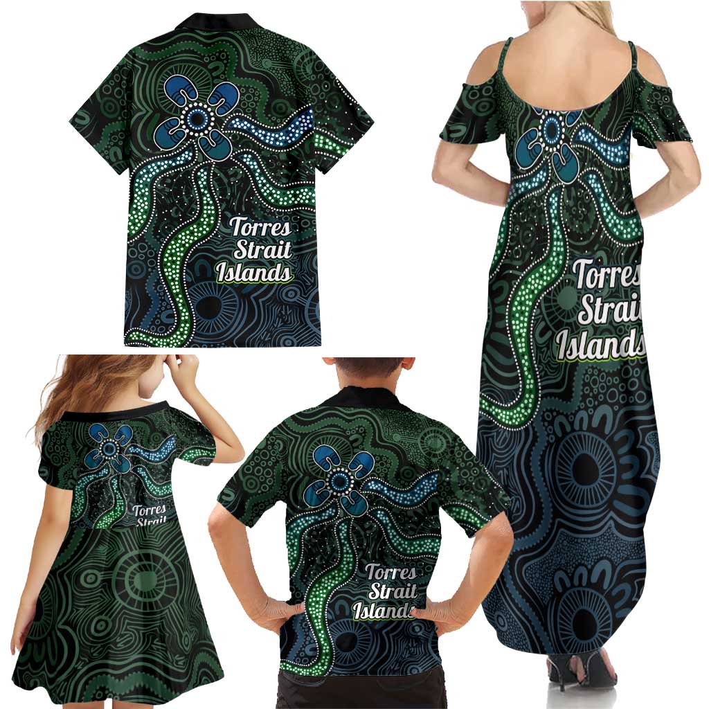 Torres Strait Islands Family Matching Summer Maxi Dress and Hawaiian Shirt Indigenous Australian Marine Tribal Dot Art
