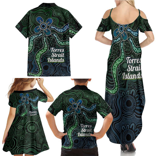 Torres Strait Islands Family Matching Summer Maxi Dress and Hawaiian Shirt Indigenous Australian Marine Tribal Dot Art