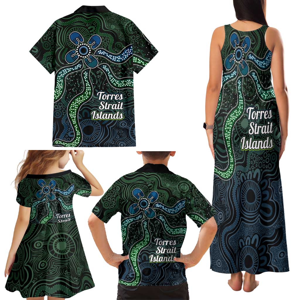 Torres Strait Islands Family Matching Tank Maxi Dress and Hawaiian Shirt Indigenous Australian Marine Tribal Dot Art
