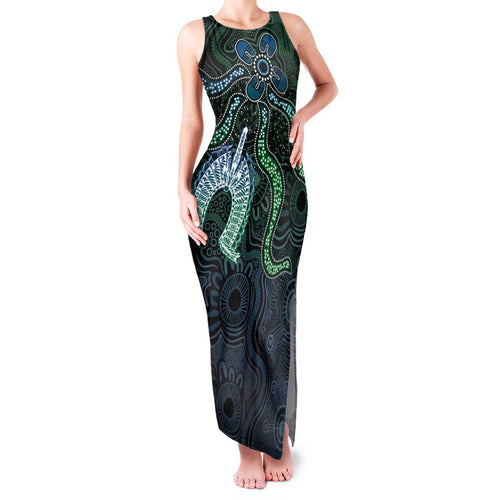 Torres Strait Islands Family Matching Tank Maxi Dress and Hawaiian Shirt Indigenous Australian Marine Tribal Dot Art