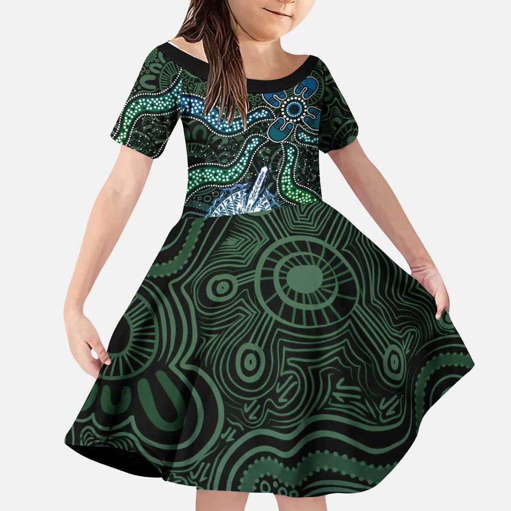 Torres Strait Islands Kid Short Sleeve Dress Indigenous Australian Marine Tribal Dot Art