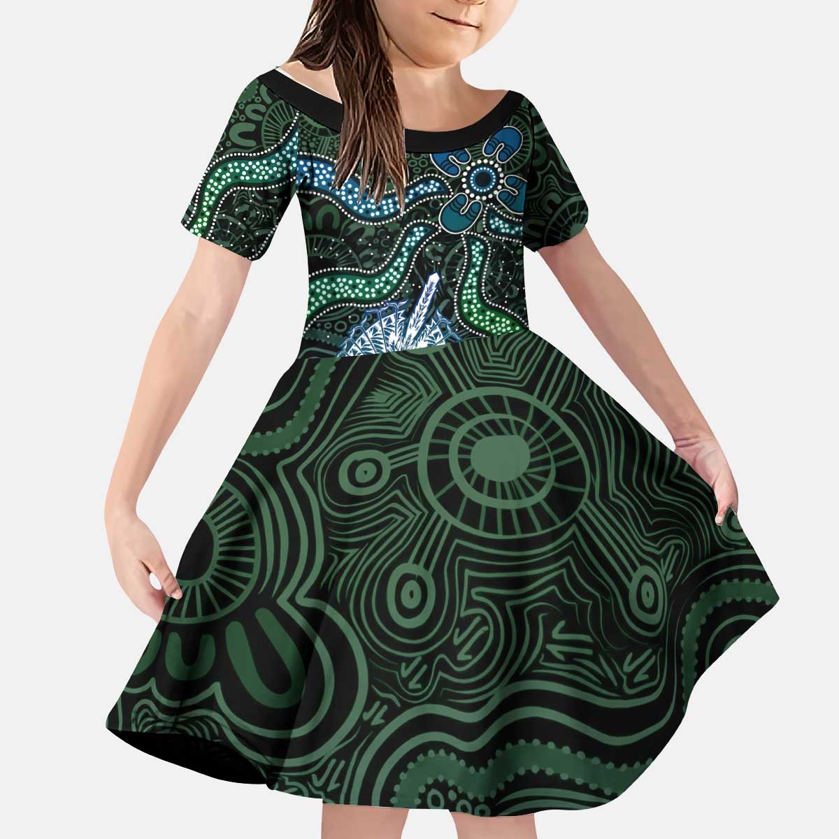 Torres Strait Islands Kid Short Sleeve Dress Indigenous Australian Marine Tribal Dot Art