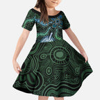 Torres Strait Islands Kid Short Sleeve Dress Indigenous Australian Marine Tribal Dot Art