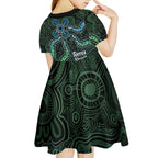 Torres Strait Islands Kid Short Sleeve Dress Indigenous Australian Marine Tribal Dot Art