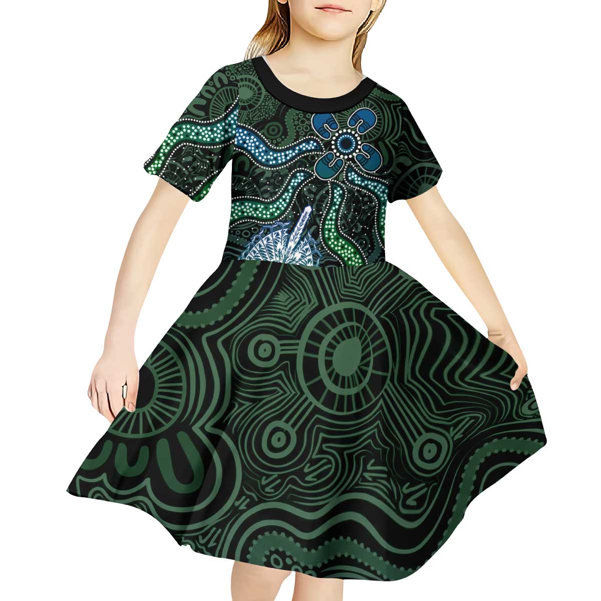 Torres Strait Islands Kid Short Sleeve Dress Indigenous Australian Marine Tribal Dot Art