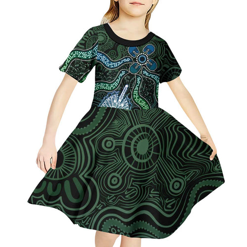 Torres Strait Islands Kid Short Sleeve Dress Indigenous Australian Marine Tribal Dot Art
