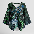 Torres Strait Islands Kimono Sleeve Blouse Indigenous Australian Marine Tribal Dot Art