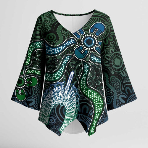 Torres Strait Islands Kimono Sleeve Blouse Indigenous Australian Marine Tribal Dot Art