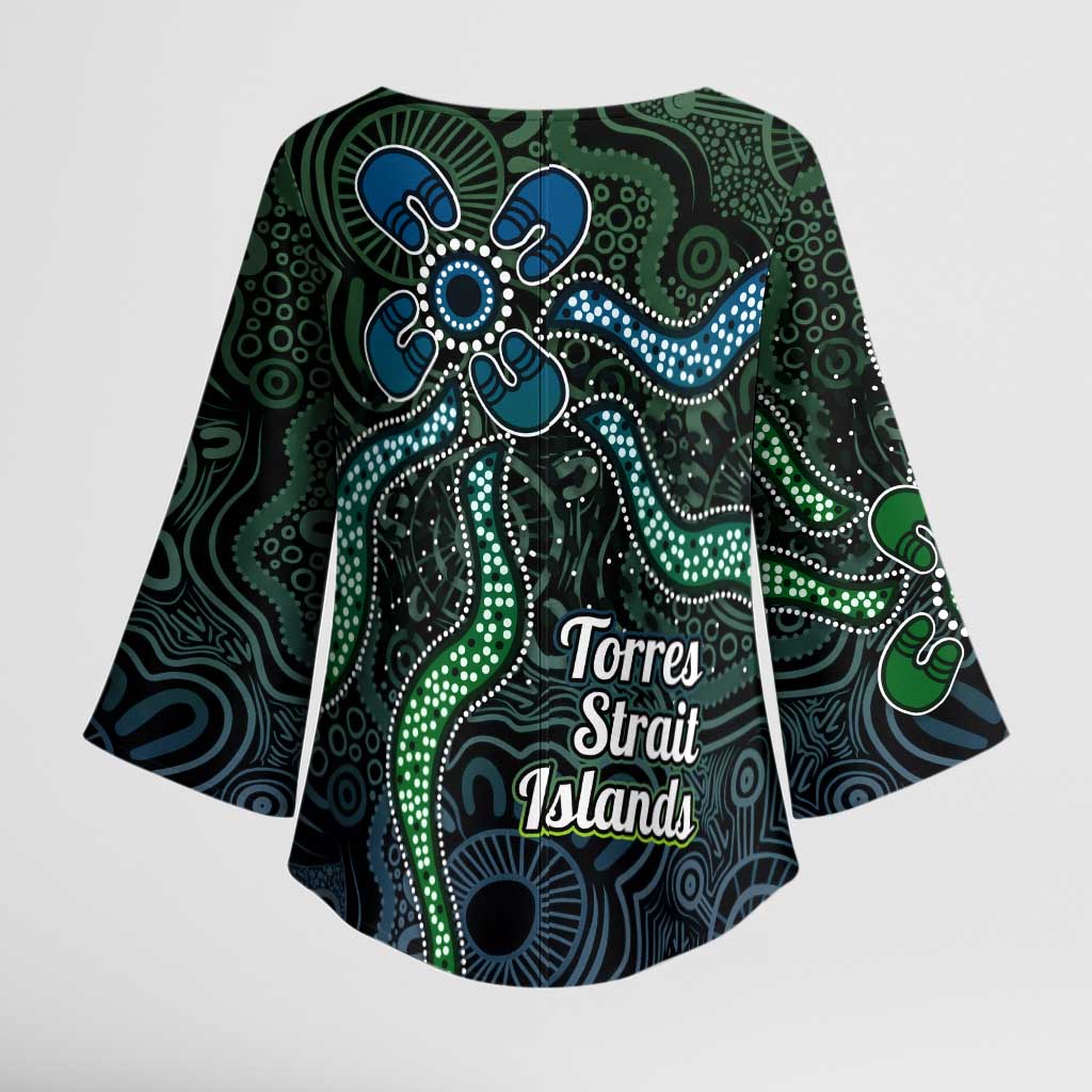 Torres Strait Islands Kimono Sleeve Blouse Indigenous Australian Marine Tribal Dot Art