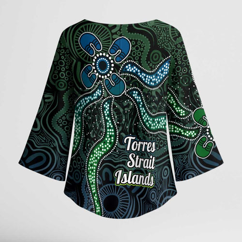 Torres Strait Islands Kimono Sleeve Blouse Indigenous Australian Marine Tribal Dot Art