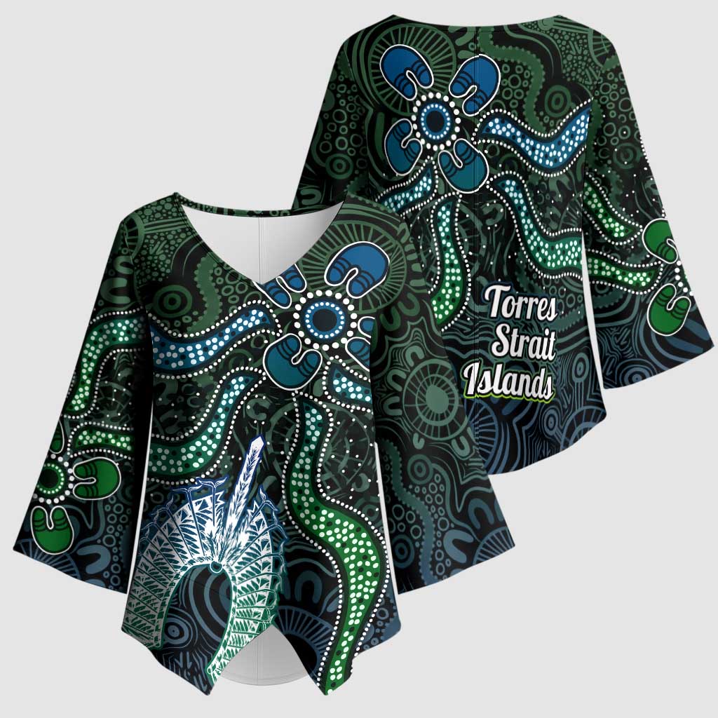 Torres Strait Islands Kimono Sleeve Blouse Indigenous Australian Marine Tribal Dot Art