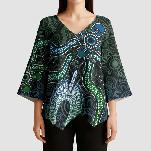 Torres Strait Islands Kimono Sleeve Blouse Indigenous Australian Marine Tribal Dot Art
