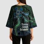 Torres Strait Islands Kimono Sleeve Blouse Indigenous Australian Marine Tribal Dot Art