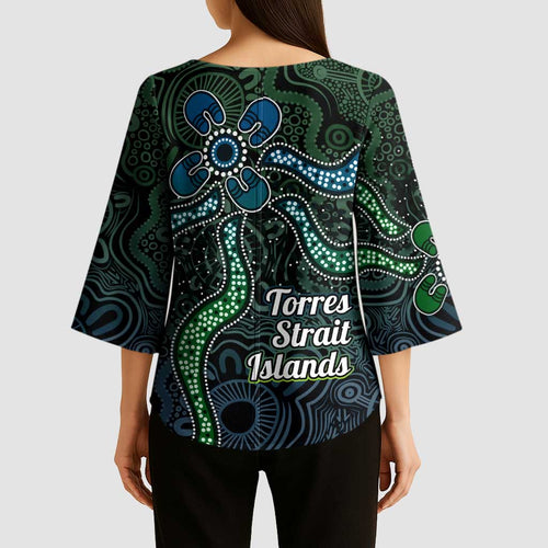 Torres Strait Islands Kimono Sleeve Blouse Indigenous Australian Marine Tribal Dot Art